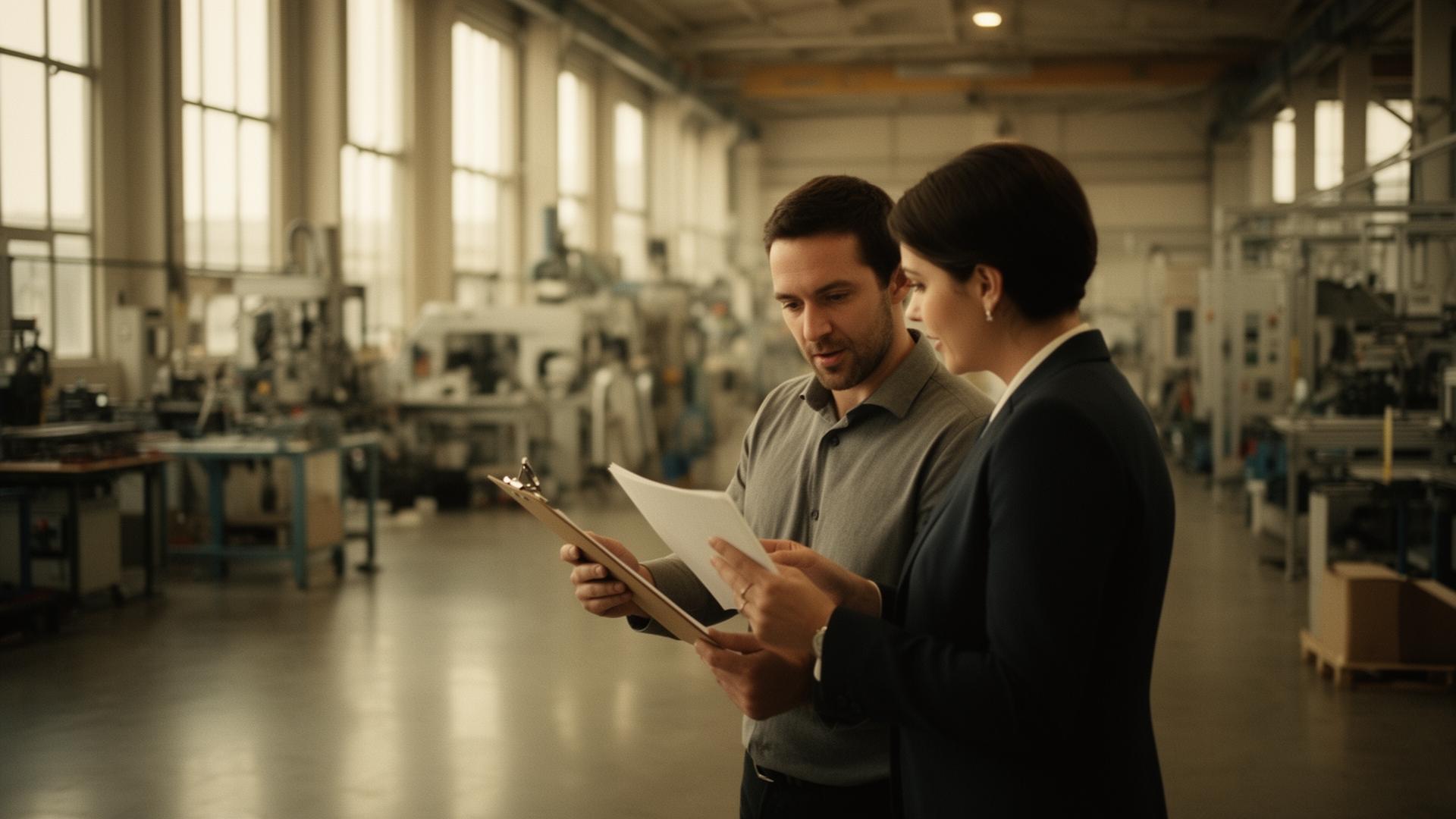 Westmore Capital partners reviewing operations inside a modern manufacturing facility
